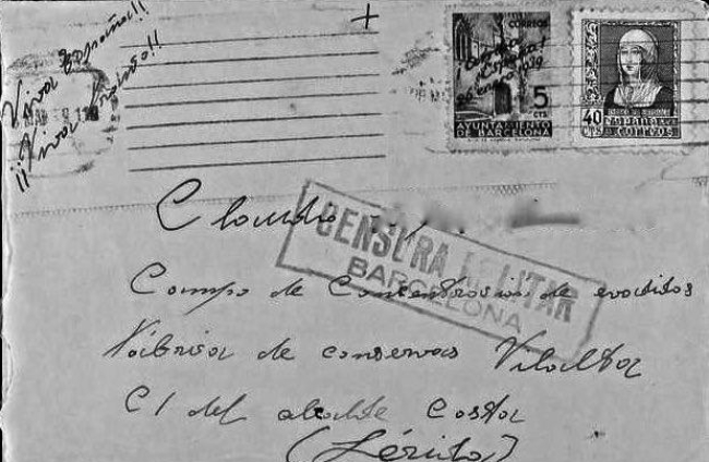 Carta a un prisionero del campo en la fábrica de conservas Vilalta de Lleida.