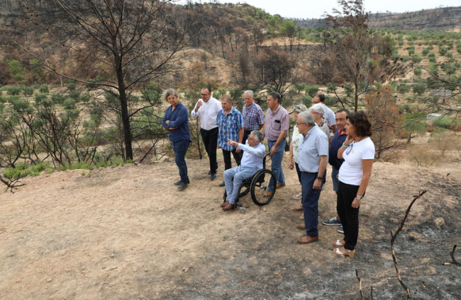 Alcaldes i representants de JuntsxCat van visitar ahir la zona cremada a Bovera.