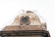 Varias cigüeñas aposentadas en las cúpulas de la Catedral. 