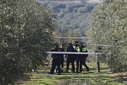 Un momento de la reconstrucción del doble crimen en el coto de caza de Aspa el 21 de enero de 2017.