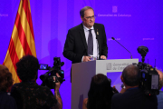 El president Torra, en un moment de la seua compareixença per fer balanç de l'any de Govern.