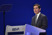 Carlos Torres, president del BBVA, ahir, a Bilbao.