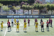 Els jugadors del Tàrrega, durant la sessió de treball d’ahir.