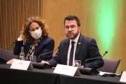 El presidente de la Generalitat Pere Aragonès durante su intervención sobre energía e infraestructuras en la Asamblea General de la coalición 'Under2', en Glasgow.