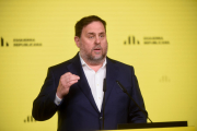 El líder d’Esquerra, Oriol Junqueras, durant la seua intervenció ahir al consell nacional del partit.