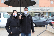 Inés Arrimadas i Jorge Soler, ahir davant de l’Arnau de Vilanova.