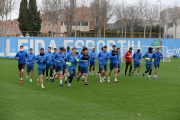 La plantilla ayer durante el entrenamiento.