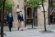 El presidente Pere Aragonès y el vicepresidente Jordi Puigneró en Palau.