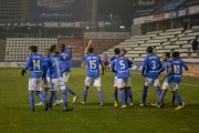 Els jugadors del Lleida celebren la victòria davant del Brea dissabte passat.