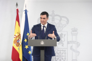 Sánchez, en plena roda de premsa a la Moncloa.