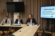 Joan Eroles, Sara Nadal i Marcel Pujol, ahir en la presentació.