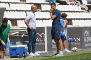Gabri, con su asistente Jordi Cumelles durante el último partido.