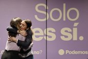 Les ministres Ione Belarra i Irene Montero en l’acte d’ahir.