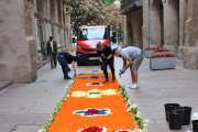 Una de les 17 catifes que van omplir de color i flors ahir l’Eix Comercial de Lleida.