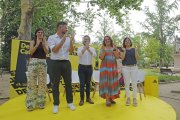 Marta Vilalta, Gabriel Rufián, Pere Aragonès, Inés Granollers y Sara Bailac, ayer en los Camps Elisis. 