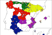 Mapa de la probable distribución de los cinco grupos de la Segunda RFEF 2023-24.