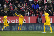 Pedri celebra el gol que anotó el sábado en Girona.