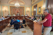 El portavoz de la plataforma Lleida contra la MAT, Adrià Drago, durante su intervención en el pleno. 