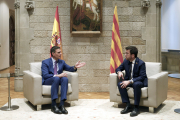 Pedro Sánchez i Pere Aragonès en la seua reunió la setmana passada al Palau de la Generalitat.