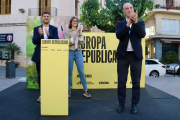 El número 2 d’ERC a les eleccions europees, Tomàs Molina, i els candidats de Junts Toni Comín i Neus Torbisco en actes ahir.