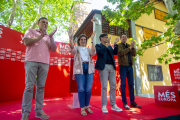 Kleber Esteve, Teresa Ribera, Salvador Illa i Javi López, ahir a la Festa de la Rosa del PSC a Lleida.