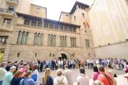 Imatge de la concentració ahir a la plaça de la Paeria.