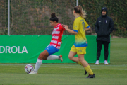 Inés Faddi es disposa a colpejar la pilota durant un partit amb el Granada.