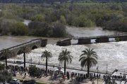 El Puente Viejo de Talavera de la Reina, ‘partit’ a causa de la forta avinguda del Tajo. - EFE