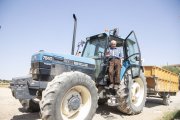 Josep Mas puja al tractor amb una agilitat admirable. - C.MARSIÑACH