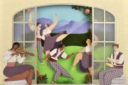 Una de les il·lustracions de Sonia Alins per al projecte ‘Música en dansa’, amb ballarins i dos músics. - SONIA ALINS