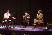 L’escriptora lleidatana Ramona Solé, interrogada ahir en el pòdcast per Eduard Gener i Uriol Gilibets. - JORDI ECHEVARRIA