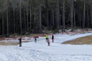 Un grup d'esquiadors al circuit d'iniciació de l'estació de nòrdic d'Aransa, a Lles de Cerdanya