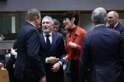 El ministre de l’Interior, Fernando Grande-Marlaska, i la de Migracions, Elma Saiz, ahir a Brussel·les. - CONSELL DE LA UE