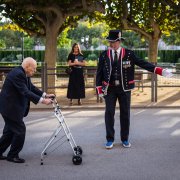 Foto d'arxiu de l'expresident de la Generalitat, Jordi Pujol, fent presència a l'acte de la hissada de la senyera al Parlament.