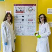 Maria Alba (esquerra) i Anabel (dreta) Sorolla en un dels laboratoris de l’Institut de Recerca Biomèdica de Lleida (IRBLlleida). - JORDI ECHEVARRIA