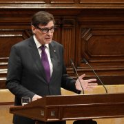 El president del Govern, Salvador Illa, aquest dimecres durant la seua compareixença al ple del Parlament.