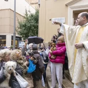 Mossèn Jaume Melcior va beneir ahir els animals domèstics, davant de l’església de la Puríssima Sang. - J. BONILLA