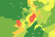 El mapa de la ciutat de Lleida amb la renda mitjana anual per casa el 2023.