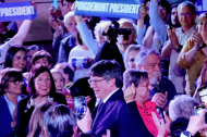 Puigdemont a l’arribar ahir al míting electoral celebrat a Argelers (Catalunya Nord).