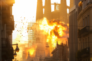 Imagen hecha con IA por Jordi V. Pou que muestra una explosión en La Sagrada Família de Barcelona