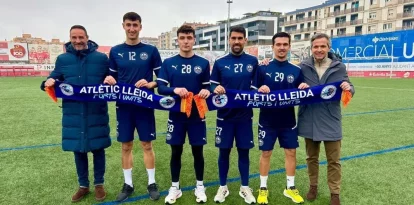 Igor, Aser, Antonio i Borja López, amb el director esportiu, Alberto Monsalvo, i Xavier Bartolo. - ATLÈTIC LLEIDA