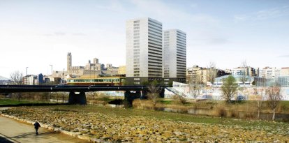 Recreació virtual de les torres de pisos previstes al costat de la Llotja.