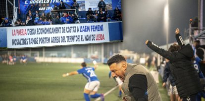 L'entrenador de l'AEM, Ruben López, celebrant la victòria contra l'Espanyol