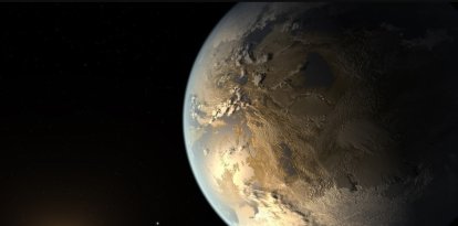 Recreación del exoplaneta rocoso de la zona habitable Kepler-168b.