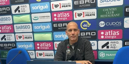 Gabri García, tècnic de l’Atlètic Lleida, ahir en roda de premsa. - MARC PERELLÓ SALVIA