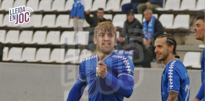 El Lleida CF celebra un dels seus gols aquesta tarda.