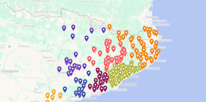 El mapa es conté fins a 44 establiments centenaris de la demarcació de Lleida.