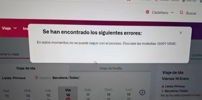 El missatge del web de Renfe que informa que no es pot comprar un bitllet.