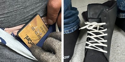 La bota amb la càmera del mòbil situada al forat de la dreta. - MOSSOS D’ESQUADRA