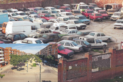 El antiguo depósito de vehículos en 1993, cerca de la actual rambla.